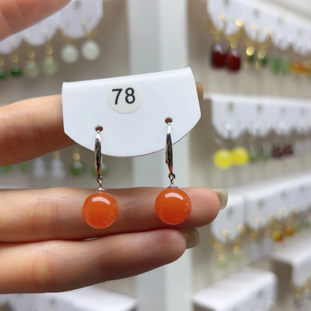 南红玛瑙银S925镶嵌耳饰