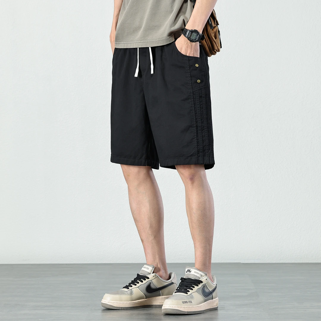 美式复古简约纯棉短裤男士夏季宽松透气百搭中裤水洗直筒五分裤男