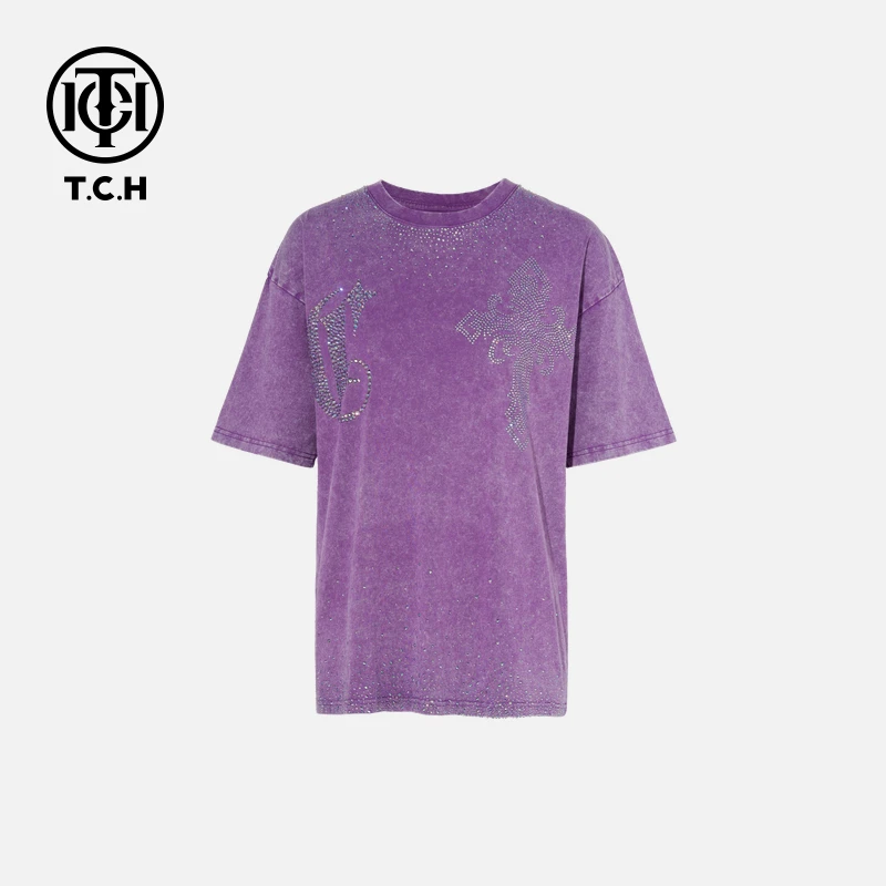 TCH轻奢烫钻工艺时尚休闲百搭舒适T恤T75B10E1019私服tch