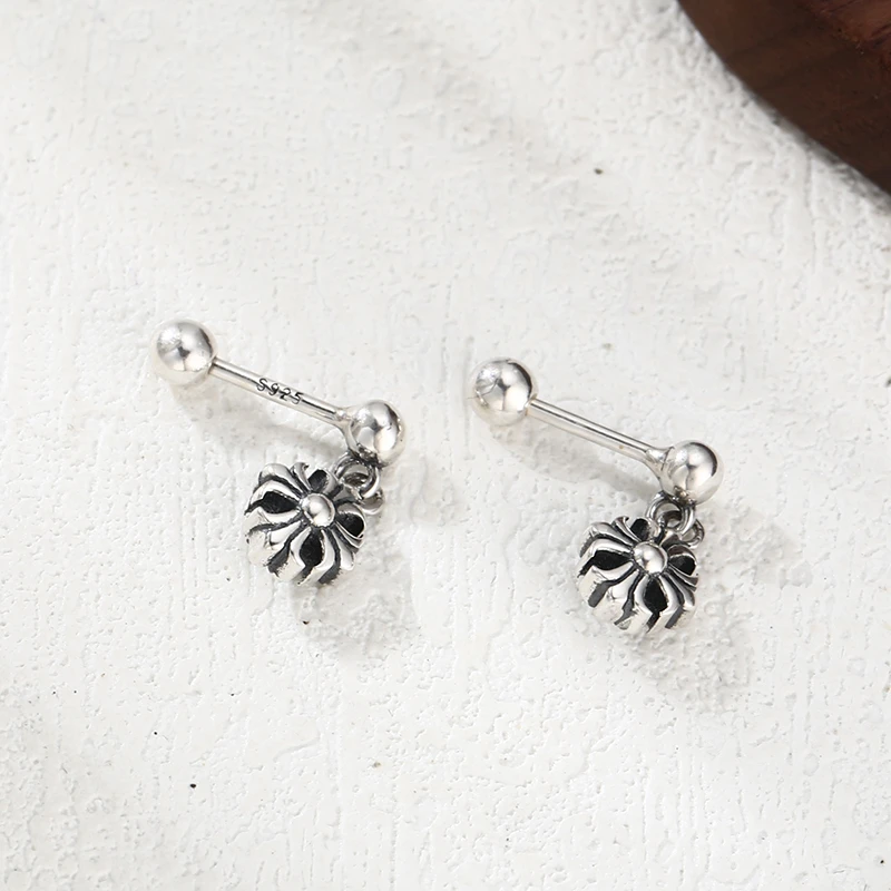 925银耳饰 十字花吊坠耳钉 耳钉 耳扣 韩版流行耳饰