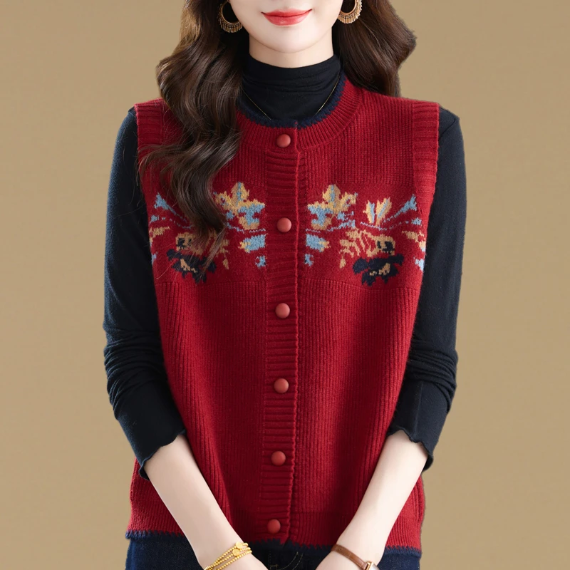 文艺无袖马甲女毛衣春秋新款针织开衫复古马夹坎肩背心叠穿上衣