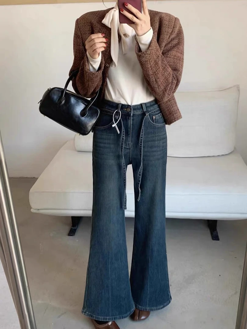 2025新款长腿滤镜高腰不贴腿显瘦中版加厚绒阔腿裤