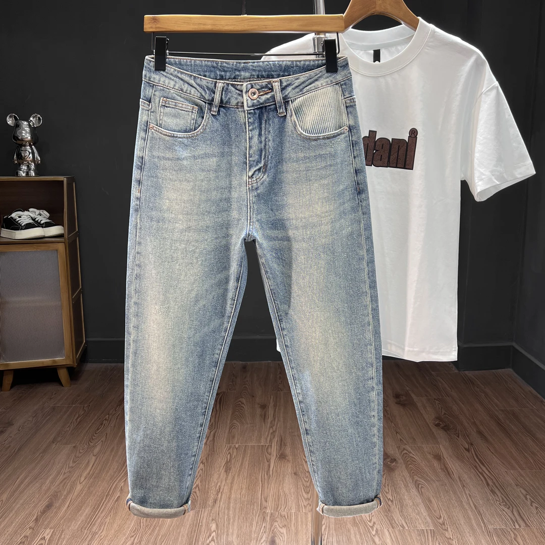 百搭裤子男破洞休闲牛仔裤男修身新款弹力高级感牛仔裤男小脚裤男