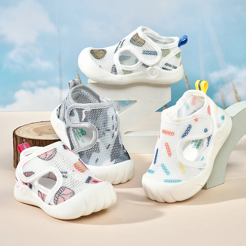 宝宝春夏网孔透气鞋子0-3岁网面学步鞋婴幼儿软底防滑凉鞋魔术贴