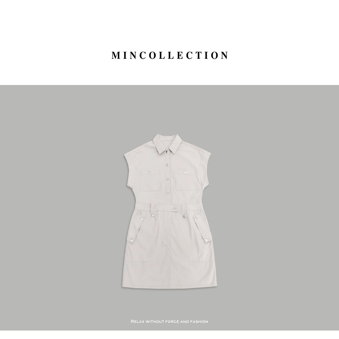 【年终折扣】坎肩工装裙/复古工装感高支棉polo扣坎肩连衣裙