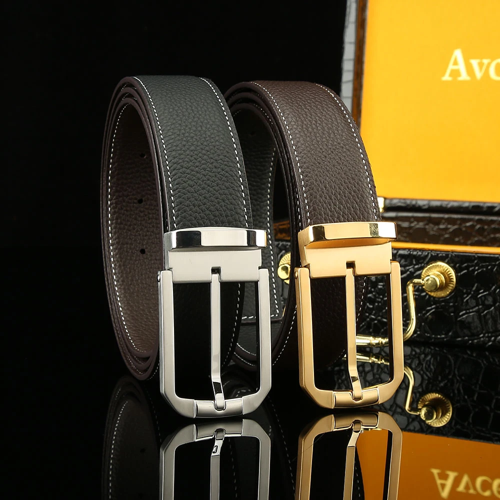 男士皮带真皮不锈钢针扣牛皮腰带商务百搭时尚潮流鳄鱼皮裤腰带男