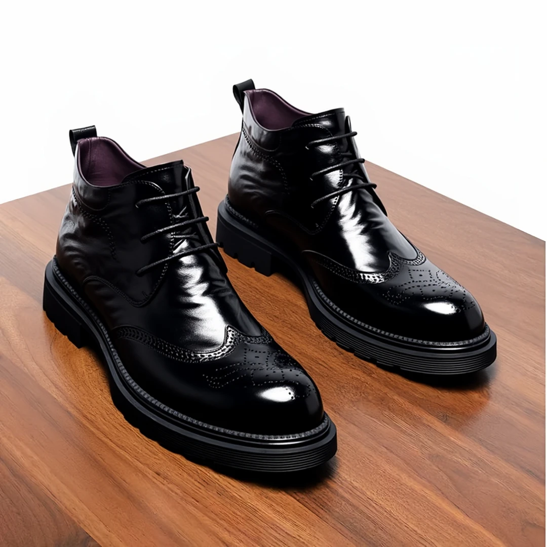 男士马丁靴真皮布洛克雕花冬季加绒短筒2024新款高帮英伦风棉皮靴