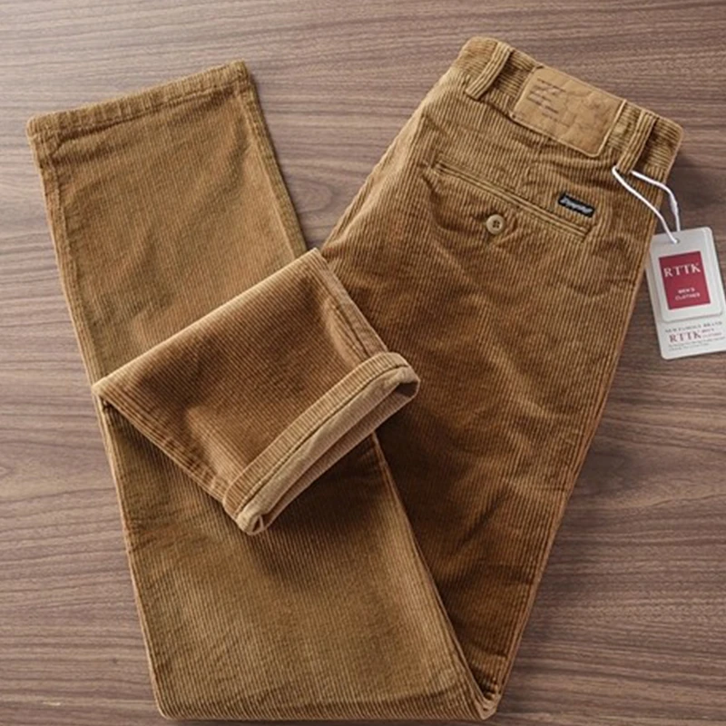 秋冬微弹重磅美式复古灯芯绒休闲裤男卡其色小直筒长裤男潮流裤子