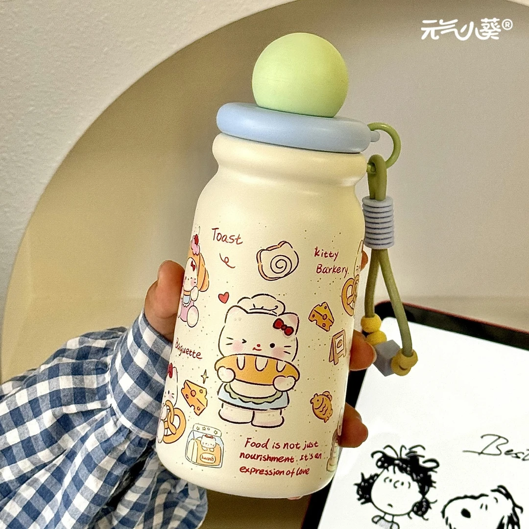 恒度小猫初中生保温杯子爆款2025新款女生高颜值网红吸管儿童水杯