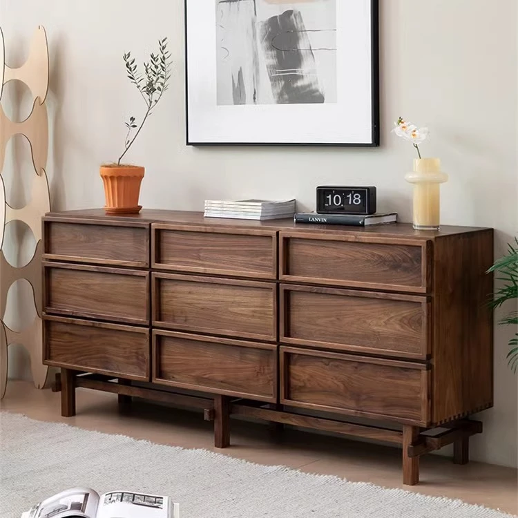 北欧黑胡桃木实木九斗柜六斗柜日式卧室收纳边柜抽屉储物柜床尾柜