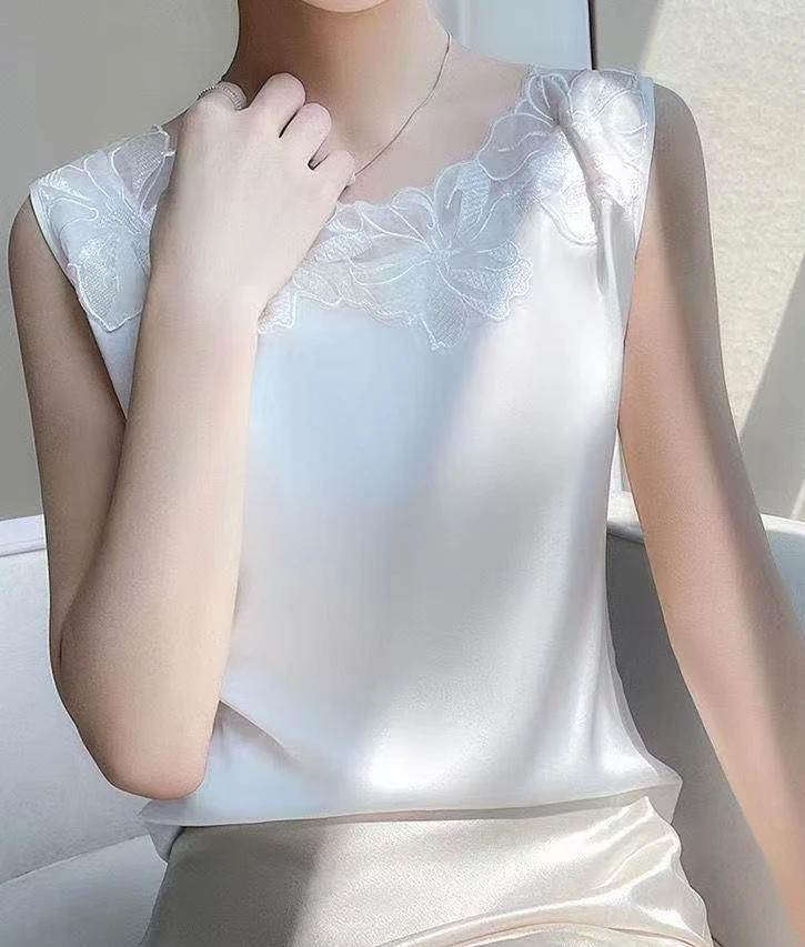 2025开年春夏秋新品刺绣花弹力鎏光锦百搭气质背心