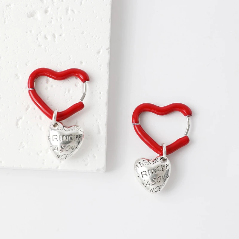 铜合金耳饰 【爱意耳环】时尚气质红色爱心耳环L2501Q0132