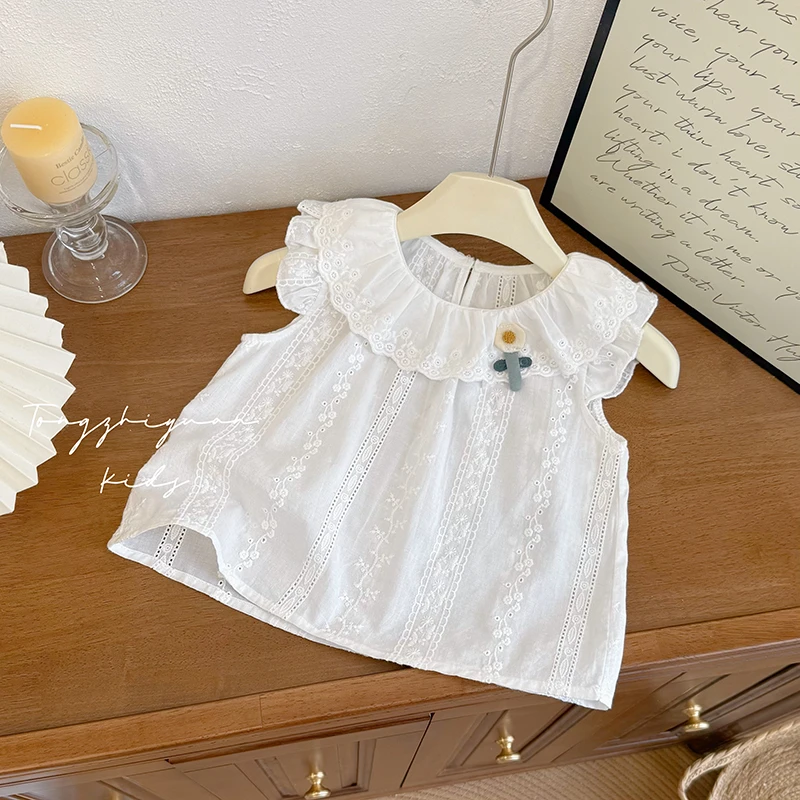 女童夏季新款时尚洋气无袖提花上衣衬衫女宝宝休闲款潮牌品质童装