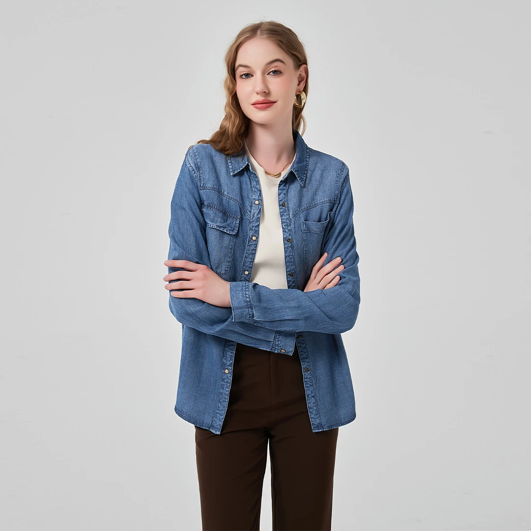 【奈斯专属】（退货补运费）春款高品质莱赛尔天丝牛仔衬衣外套-3698