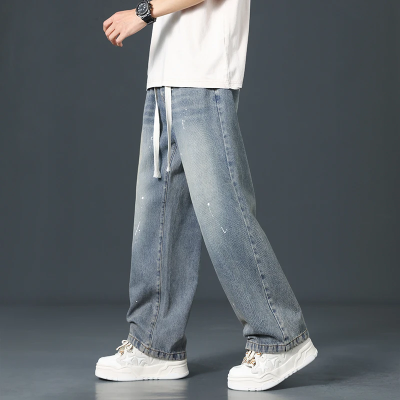 长裤美式休闲常规款男牛仔裤百搭大码夏季阔腿裤男士复古薄款冰丝