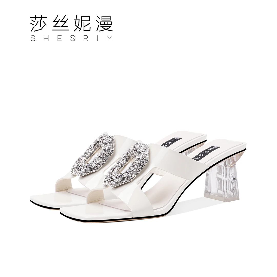 粗跟拖鞋女2024年新款性感水钻舒适露趾高跟鞋一脚蹬凉拖女鞋