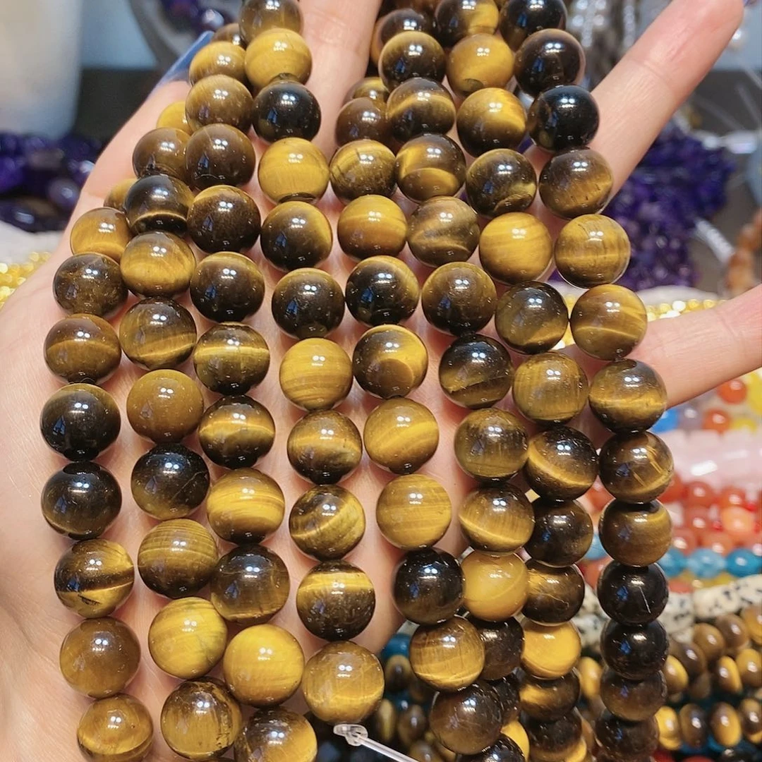 玛瑙/玉髓散珠天然A货黄虎眼12mm一条