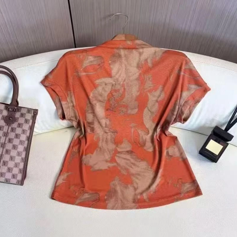 性感风一字领短款老钱风印花T恤夏季修身cleanfit风