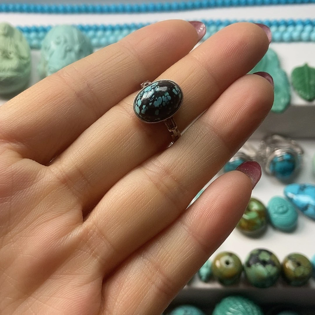 绿松石银S925镶嵌戒指