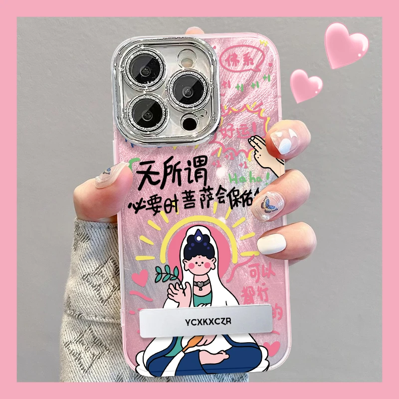 适用于苹果16/oppo华为vivo全包网红羽纱壳创意个性菩萨手机壳新