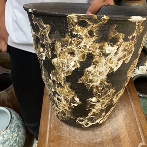紫砂花盆口29高度28斗笠黑