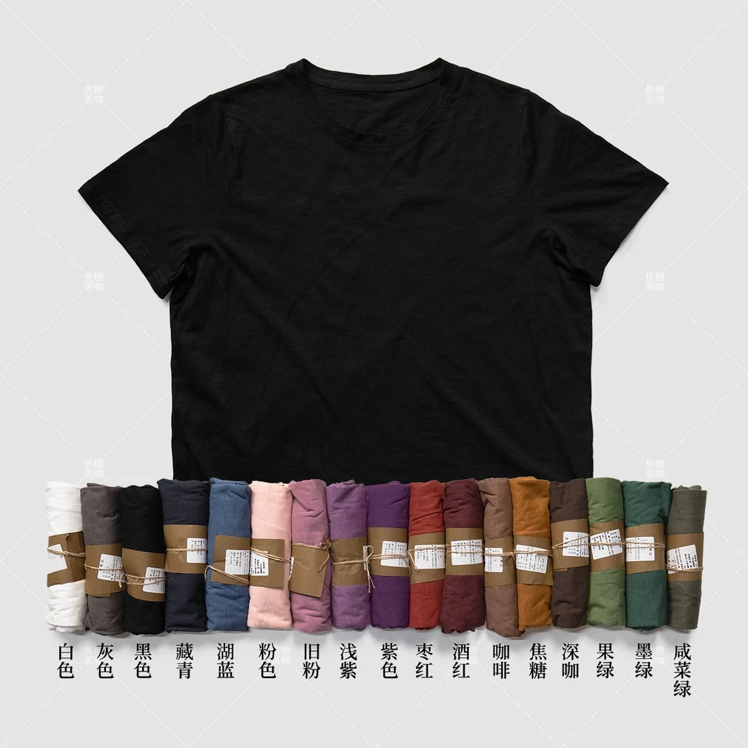 竹节棉短袖T恤女士夏季新款券棉圆领T恤纯色透气吸汗染色欧美