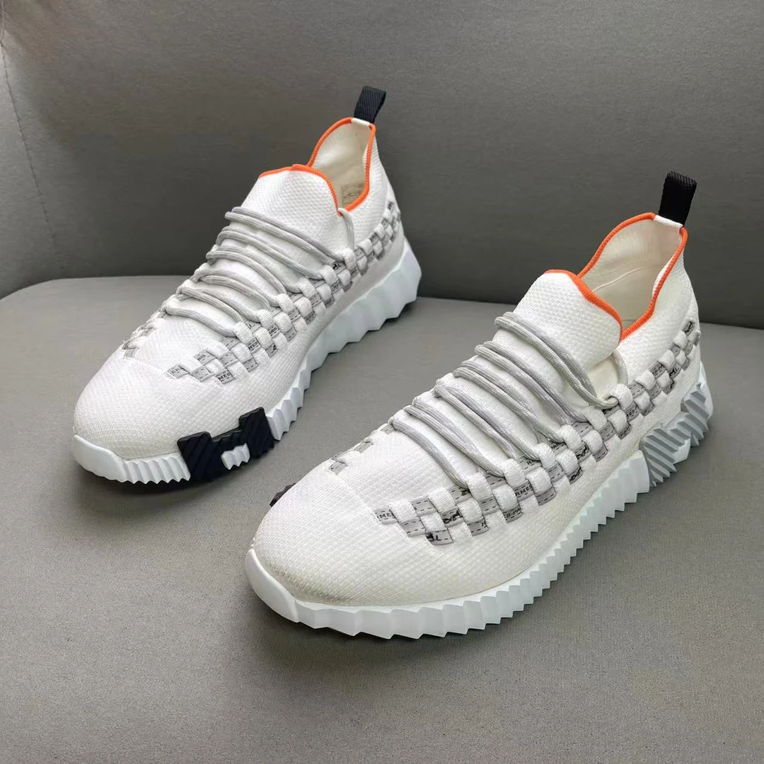 95新 Hermes/爱马仕 白色时尚透气网面大Hlogo潮流运动鞋 42码