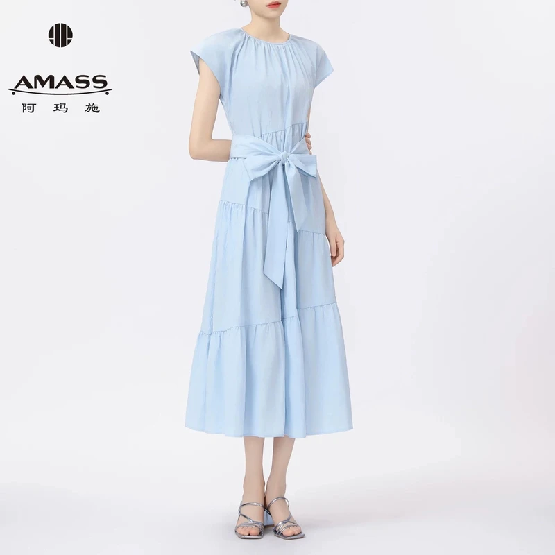 AMASS/阿玛施夏季新款显瘦气质法式收腰优雅印花长裙女 5500533