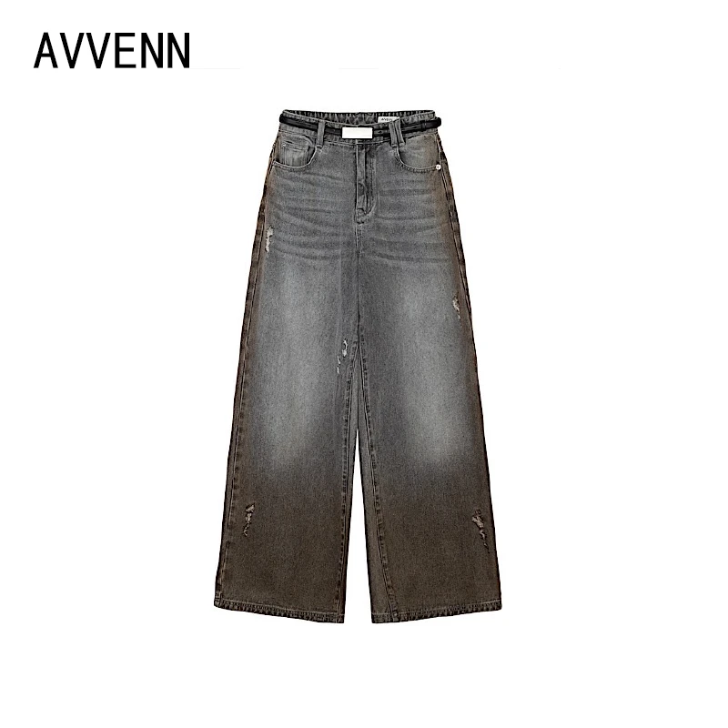 AVVENN福福专属设计师品牌渐变牛仔裤阔腿裤宽松裤阔腿直筒裤新款