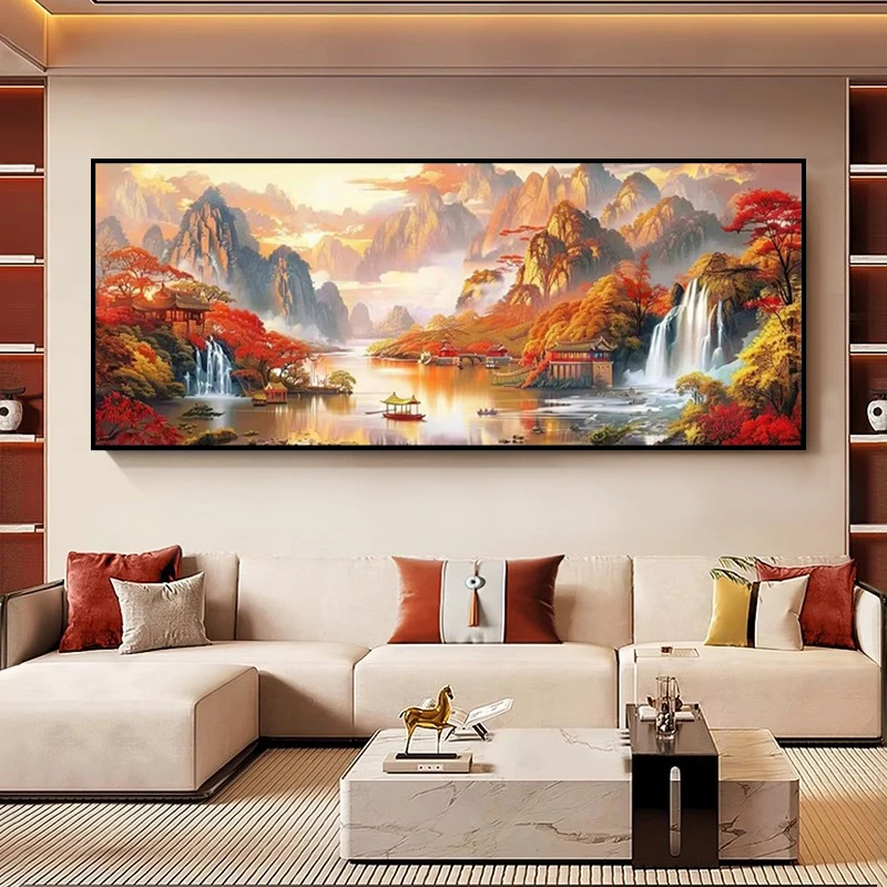 客厅钻石画手工贴钻新款鸿运当头简约风景钻石绣十字绣自己贴钻画