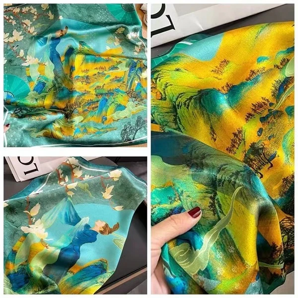 嫦娥奔月180*90左右丽景缎长巾百搭丝巾披肩时尚大方中式