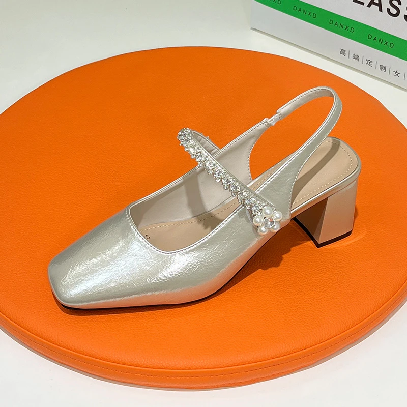 仙女风方头时尚包头凉鞋女2025年夏季新款配裙子魔术贴后空高跟鞋