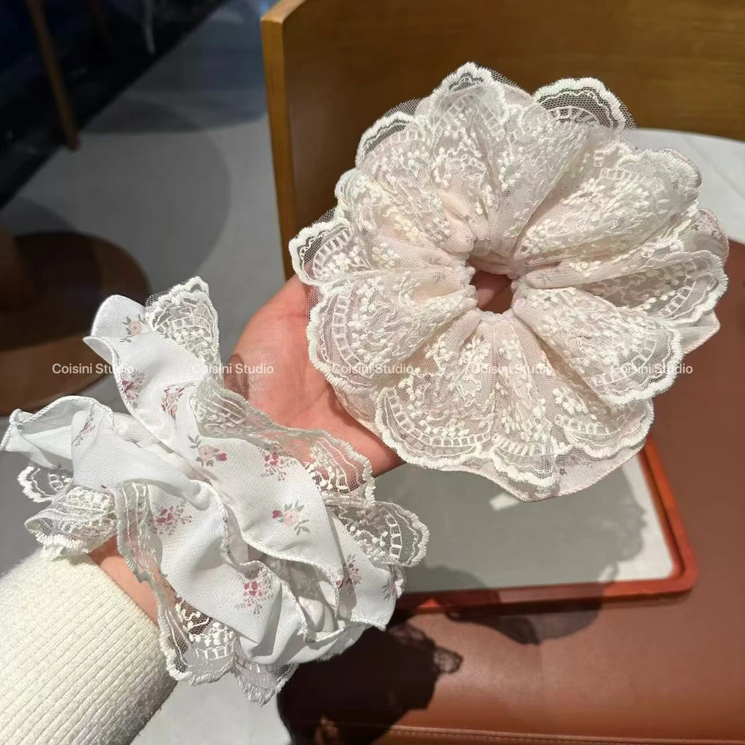 法式大号蕾丝网纱四层大肠发圈2025新款甜美芭蕾风发绳头绳发饰女