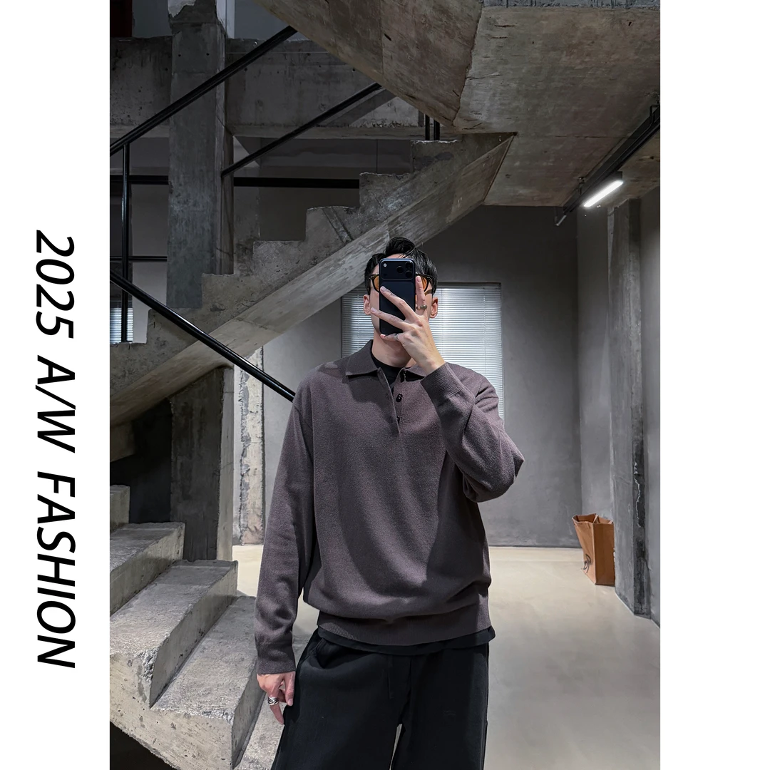 【叶继枫】25 A/W 黑标100%纯羊毛老钱风复古POLO翻领针织套头毛衣