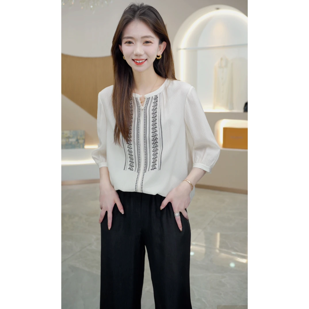 R H 【定位珍珠绉】2025新款设计感小众休闲时尚桑蚕丝衬衫7067