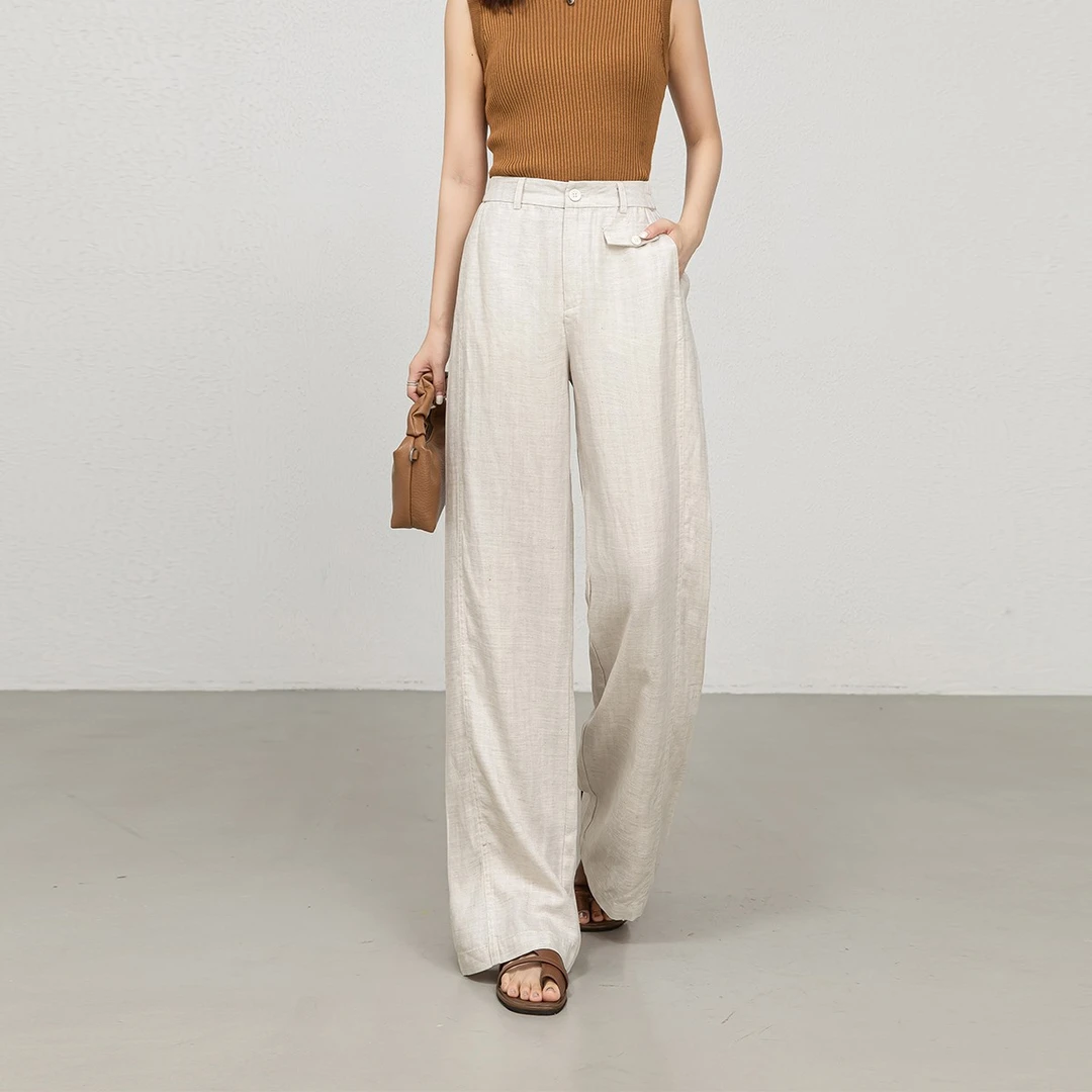 【天丝亚麻】高级灰色直筒裤女宽松透气休闲裤通勤百搭窄版直筒裤