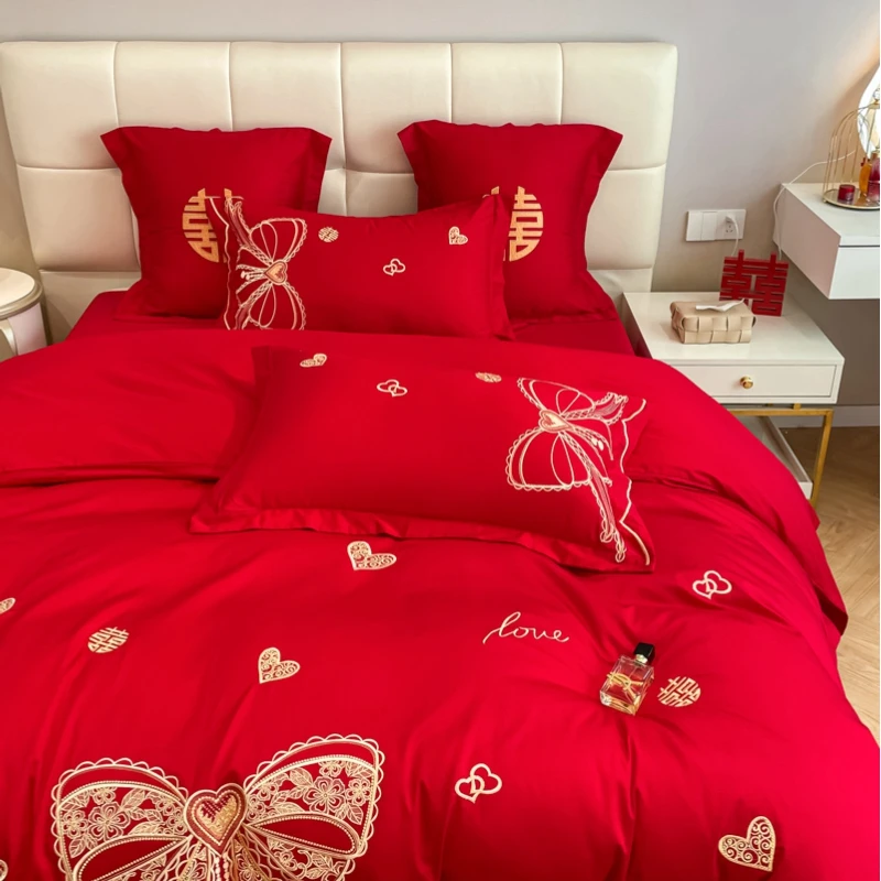 【锦澜】2025新款中式婚庆刺绣亲肤棉四件套双人礼盒装新婚床上用品
