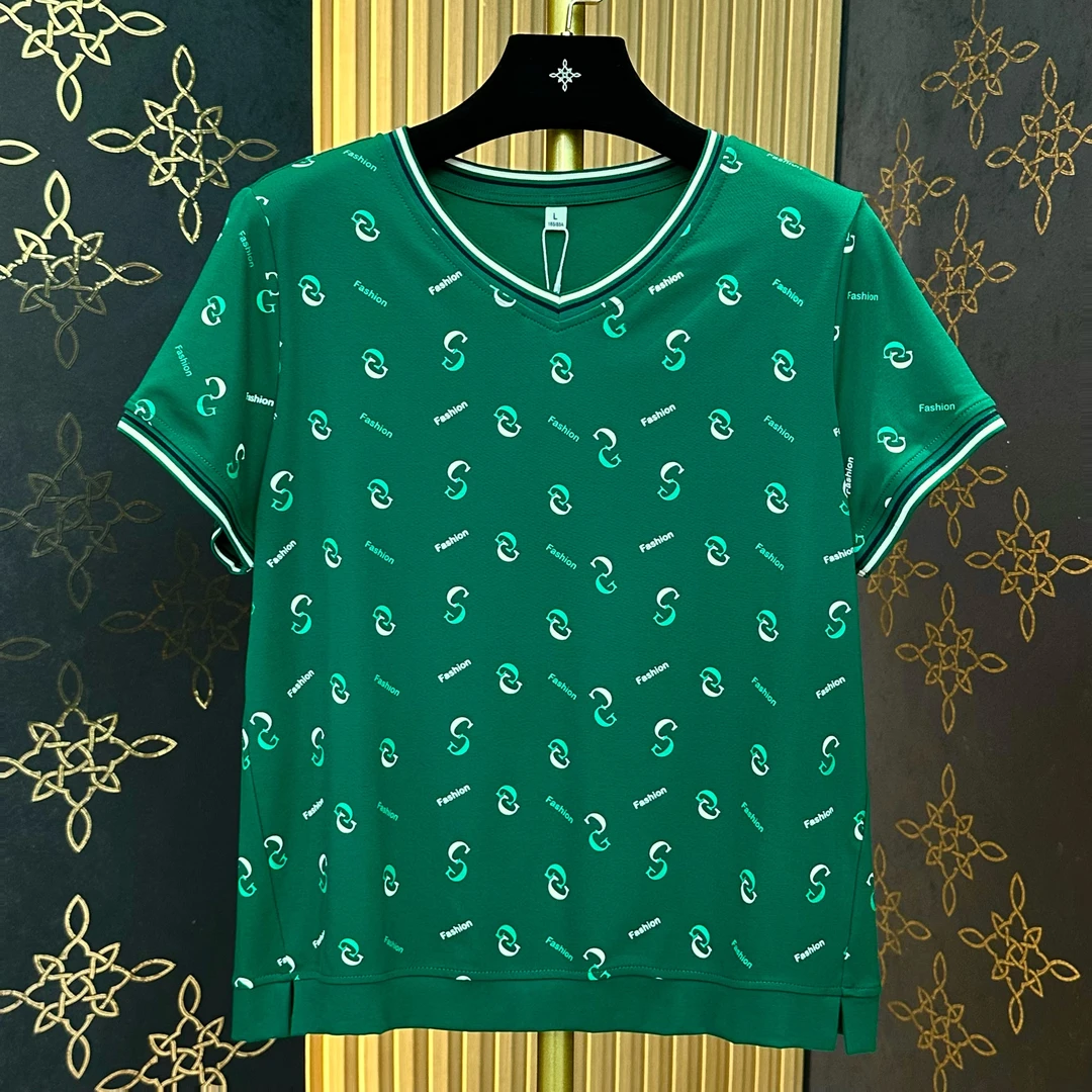 【宠粉福利】40-60岁精致女性 减龄时尚百搭显瘦印花V领短袖#9571