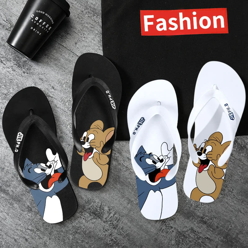 猫和老鼠新款网红人字拖男卡通休闲防臭防滑拖鞋时尚个性夹脚拖女