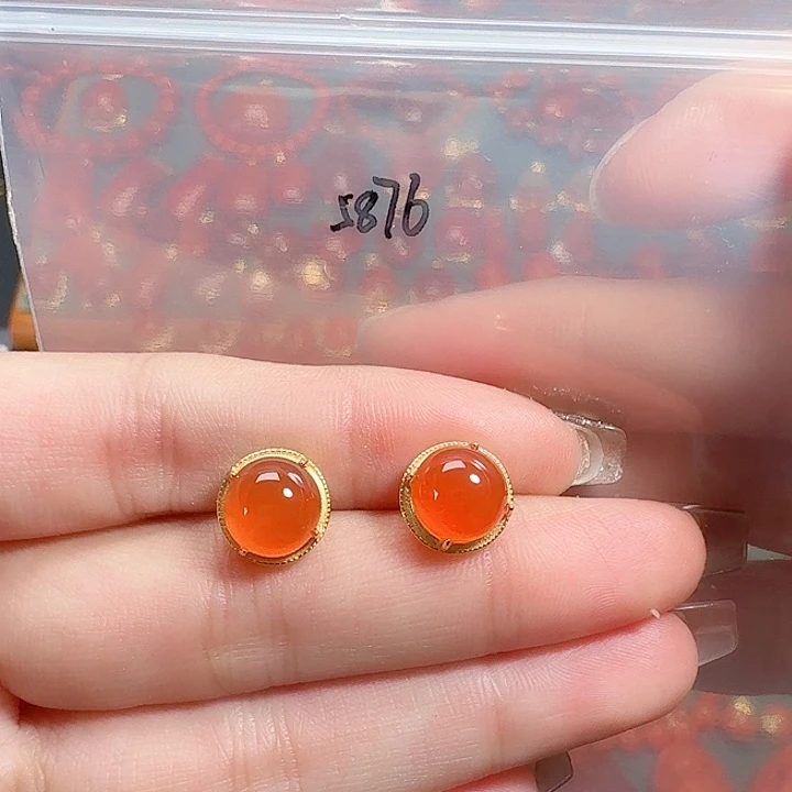 南红玛瑙银S925镶嵌耳饰
