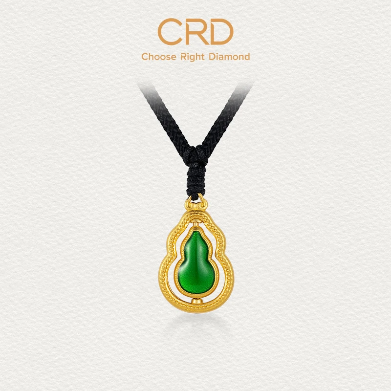 CRD克徕帝福来运转碧绿鎏彩葫芦足金吊坠足金999吊坠黑绳三金