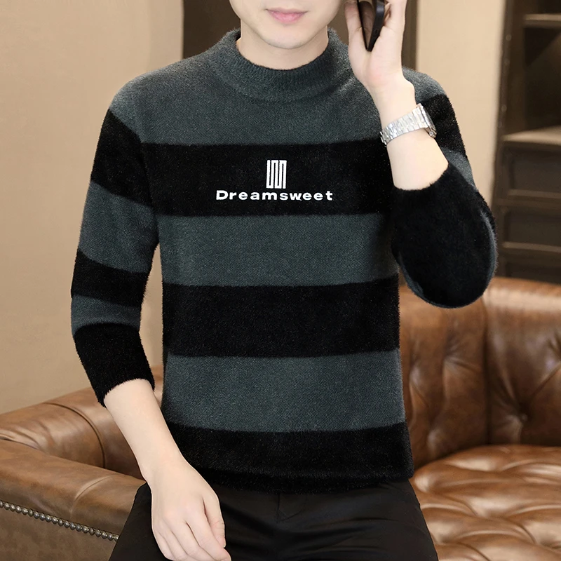 高档半高领拼色加厚针织衫毛衣男士秋冬时尚潮流打底衫男装9962