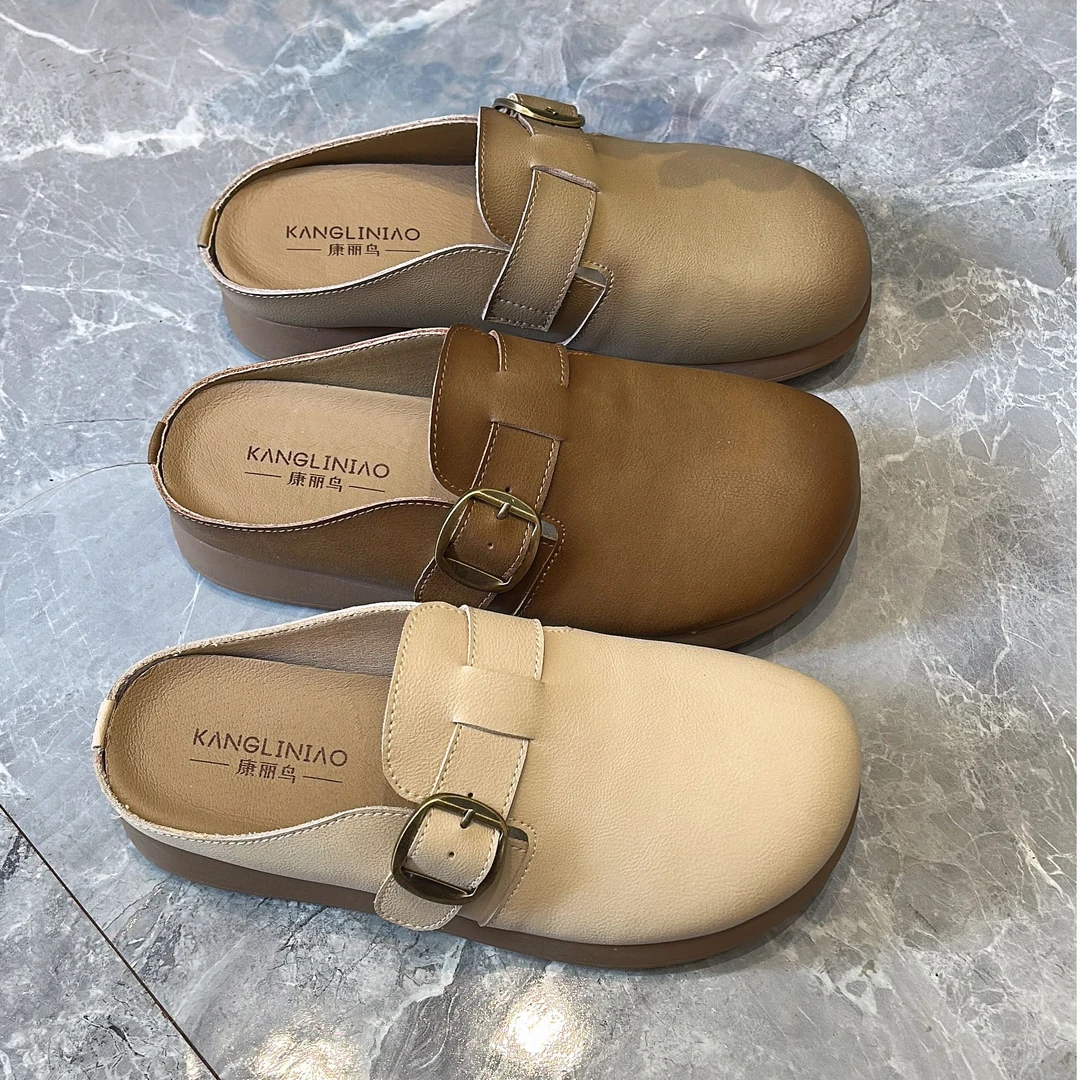 勃肯半拖鞋女款2025年春夏季新款女鞋平底包头拖外穿软底懒人单鞋