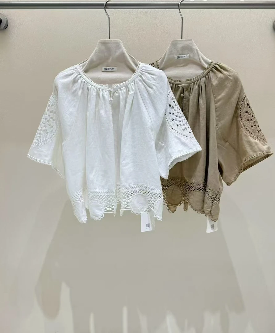 【兰帝专属】重工定位绣花亚麻小衫96216