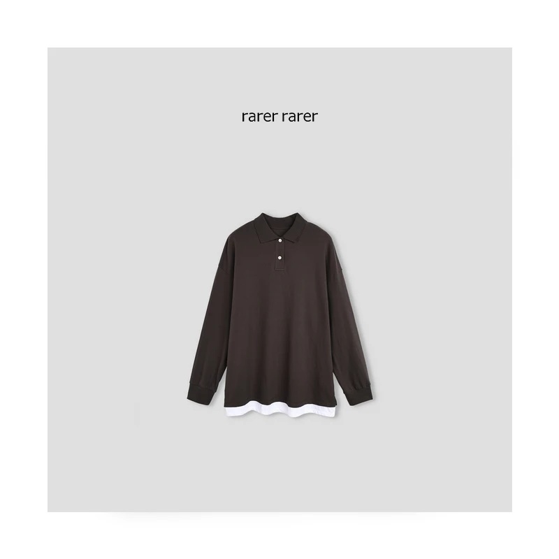 【rarer rarer】25AW早秋乌木色撞色假两件POLO领卫衣 2501344