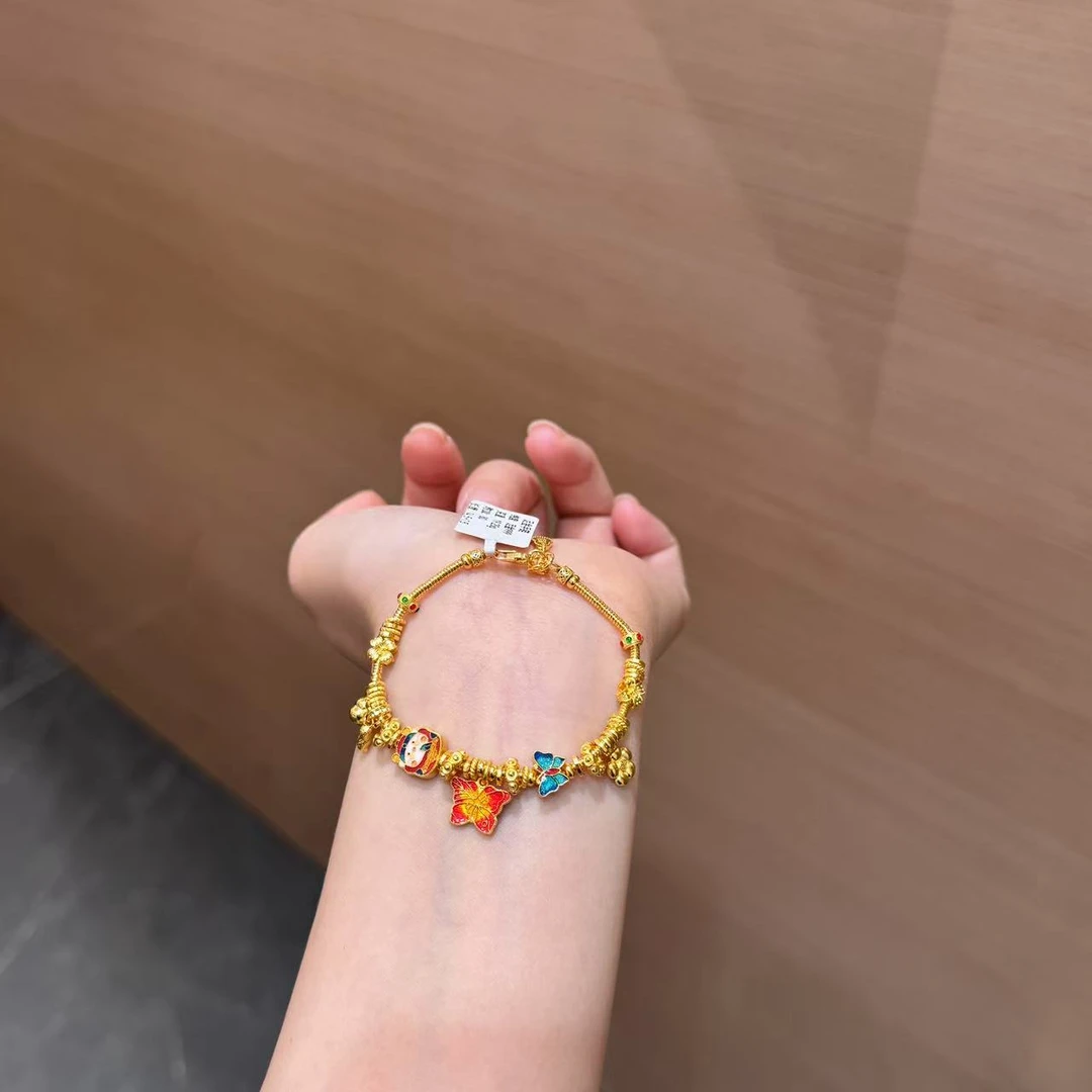 【菠萝珠宝】足金999  珐琅招财蝴蝶时尚手链 金重：19.66克