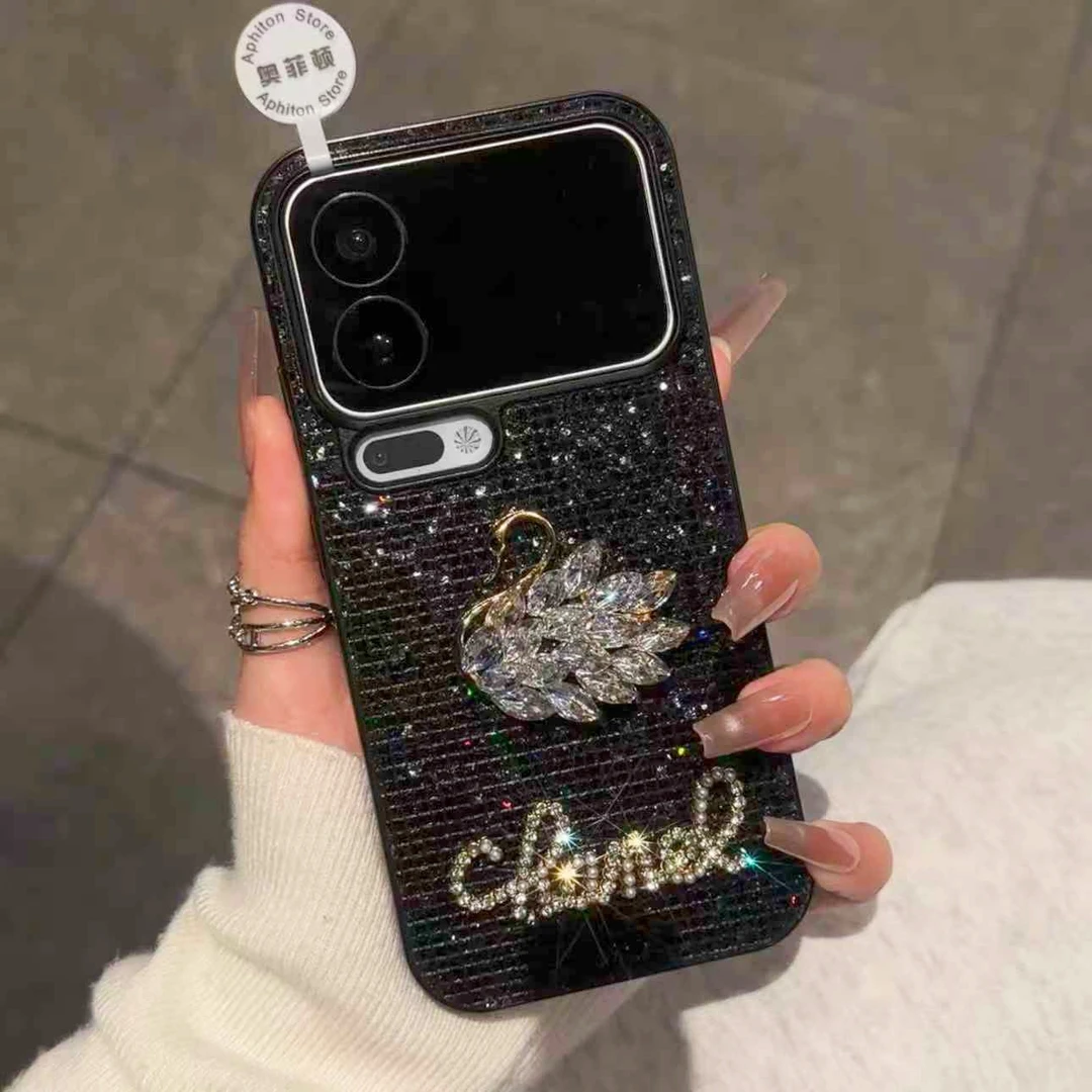 奥菲顿轻奢高级闪钻天鹅适用苹果17/16细闪手机壳华为vivoppo小米