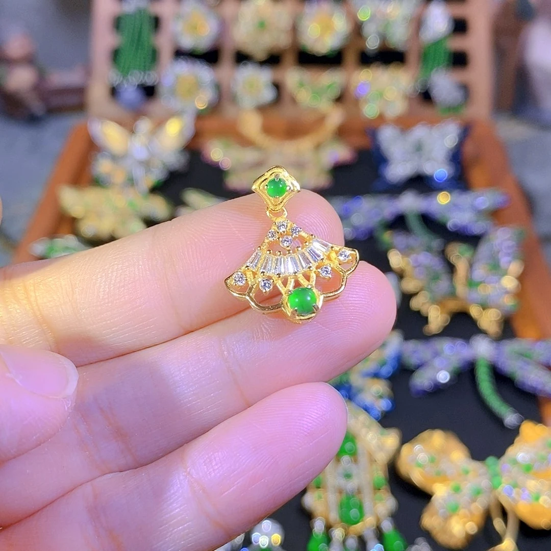 吊坠(不含链)银S925镶嵌翡翠