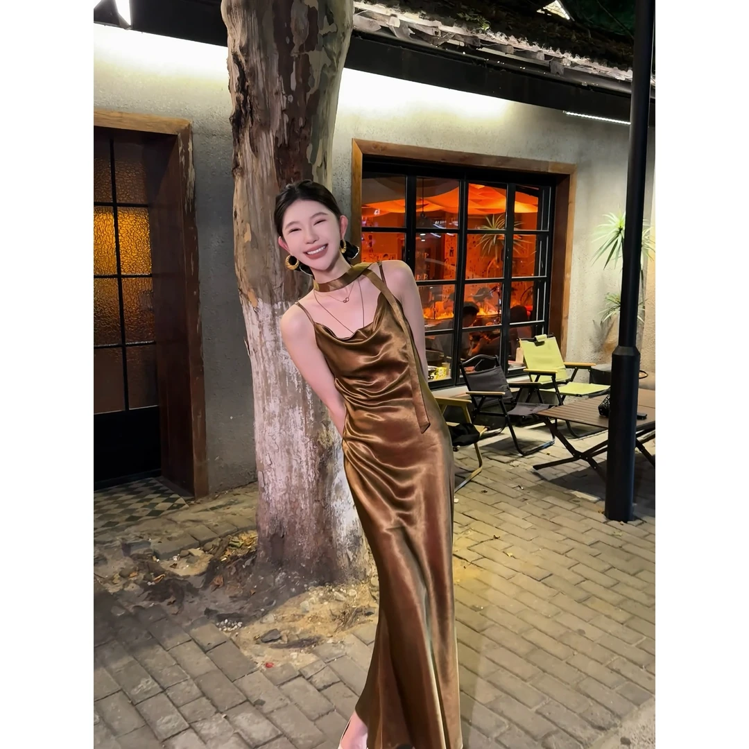 陈妍君【流金岁月】轻奢感夏季醋酸吊带连衣裙CYJ02-XXO124-X030