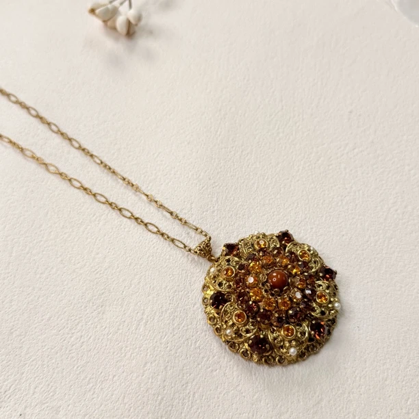 铜合金合成锆石项链 【六六中古】孤品复古毛衣链项链gm532链长45